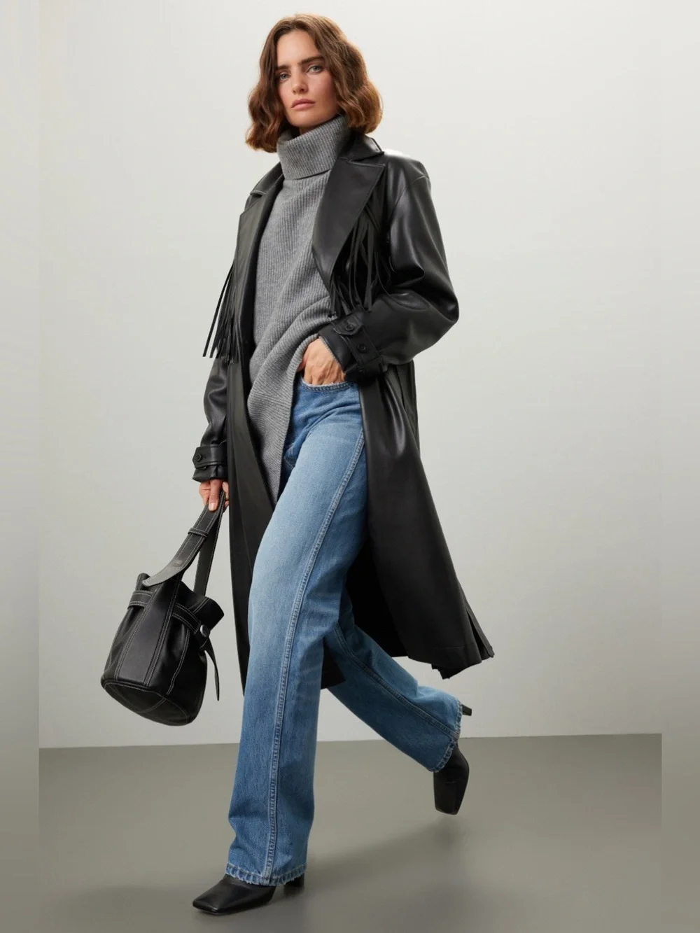 Jason Wu Vegan fringe Leather Trench in‎ Black